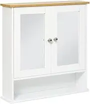 HelloFurniture Wall Mounted Bathroom Medicine Cabinet Mirror Door Adjustable Shelf Wooden White