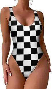 [SEPTYK] Black White Race Checkered Flag Print Women One Piece Swimsuit for Swimwear Sexy Monokini Sports Swimsuits