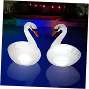 Floating Pool Lights Solar Rechargeable 2PCS, Waterproof Inflatable Swan Pool
