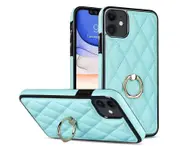 Leather Ring Holder Shockproof Case for Iphone 12 -Mint