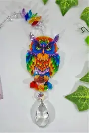 Rainbow Owl Crystal Suncatcher, handmade gift AU, prism sun catcher suncatchers