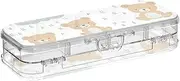 Yoogain Cartoon Cute Brown Bear Plastic Pencil Box Clear Double-Deck Pens Hard Case For Stationery Supplies With Snap-Tight Lid