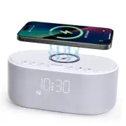 Sound Machine Alarm Clock Wireless Charger: Bluetooth 10W Stereo Light Gray