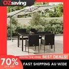Garden Dining Set 5 Piece Black Cushions Rattan Table Chairs Cream White 5001