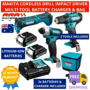 Makita Cordless Drill Impact Driver Multi Tool 3 Piece Combo Kit Battery Charger