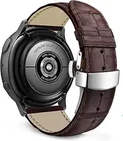 MaKTech 22mm Leather Strap Crocodile Section Pattern with Butterfly Clasp Compatible with Samsung Galaxy Watch 3 45mm/46mm,HuaWei Watch 4/3 & Ultimate/GT 3 Pro,Amazfit GTR 3/2 (Brown)