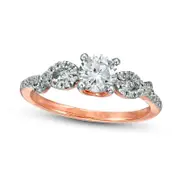 0.88 CT. T.W. Natural Diamond Loop-Sides Engagement Ring in Solid 10K Rose Gold