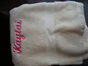 Williams Sonoma Bath Towel yellow monogram Kaytai pink Thread New