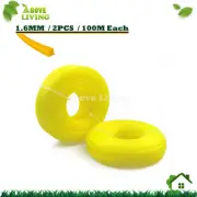 2 Rolls 1.6mm x 100M Square String Trimmer Line Brushcutter Whipper Snipper AU