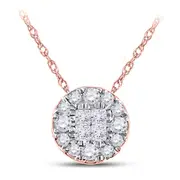 14kt Rose Gold Princess Round Diamond Cluster Pendant 1/4 Cttw