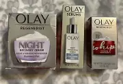 LOT 3 Olay Regenerist Night Recovery Cream - Olay Whip, Olay Serums NIP