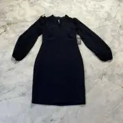 Vince Camuto Dress Womens Size 6 Navy Crepe Bodycon Chiffon Sleeves and Back