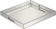 Deco 79 20"x20" Silver Mirrored Wooden Serving Tray | Glam Decor Ottoman Tray