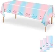 OQOQ Gender Reveal Party Table Cloths(3 Packs),108x54 inches Pink and Blue Disposable Tablecloth Waterproof Plastic Table Covers for Boy or Girl Gender Reveal Decorations Supplies