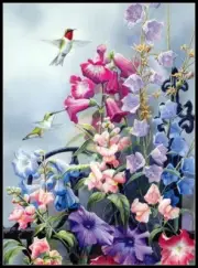 Hummingbird Summer Flower - DIY Chart Counted Cross Stitch Patterns Needlework