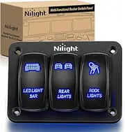 Nilight - 90105C 3 Gang Aluminum Rocker Switch Panel 5 Pin ON/Off Pre-Wired Toggle Switch Panel with Rocker Switch Holder 12/24V for Marine Boat Car ATV UTV, Blue