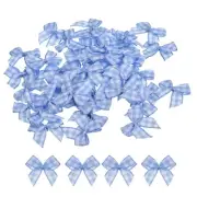 100Pcs Mini Gingham Ribbon Bow 1" Checkered Ribbon Bows Blue and White