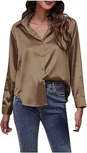 [Generic] Long Sleeve Shirts Women,Button Down Blouses,Wrinkle-Free ​Formal Shirts, ​Flowy Tops, ​Office Wear Dressy Blouses