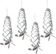 4Pieces of Anti-Bird Spiral Reflector, Anti-Bird Spiral Reflector Scare Tool, Hanging Reflection to Scare Pigeons and Other Small Birds Anti-Bird Device (4, Silver)