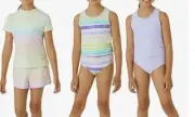 New Girl's Eddie Bauer Youth Reversible 4 piece Swim Set, pastels, MEDIUM 10-12