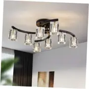 8-Light Semi Flush Mount Ceiling Light, Black and Gold Ceiling Light Fixture,