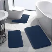 3pcs Memory Foam Bathroom Rug Sets, Ultra Absorbent Bath Mat for Bathroom - Non-Slip Machine Washable & Dry Quickly, Bathroom Mat Set (Navy Blue)