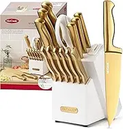 McCook® Knife Sets, Golden Titanium Stainless Steel Kitchen Knife Block Sets with Built-in Sharpener