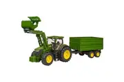 Bruder John Deere 7R 350 Tractor Frontloader w Tipping Trailer 1:16 Kids Toy 4+