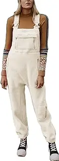 [Ebifin] Women's Dungarees Fleece Warm Overalls Winter Loose Casual Jumpsuits with Pockets