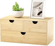 Bamboo Desk Organizer With Drawers - Small Desktop Storage Container for Countertop, Mini Tabletop Organizer for Home Office - No Assembly Required