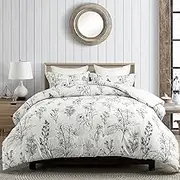 Bedduvit Botanical King Comforter Sets - 100% Cotton Bedding Comforter Sets King,Floral and Leaf Bedding Set,3 Pieces Pattern Printed Comforters King Size Including Pillow Shams