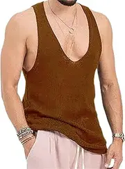 [Maiyifu-GJ] Men's Workout Outdoor Slim-Fit Bodybuilding Vest Big Tall Casual Gym Muscle Linen Tees Sleeveless V-Neck Tank Tops