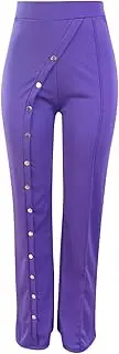 [Generic] Women Silver Button Casual Pants Middle Waisted Casual Work Trousers Stretchy Bootcut Pull On Dress Pants