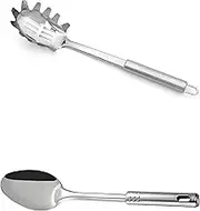Stainless Steel Pasta Fork and Soup Ladle Spaghetti and Noodle Server with Handle, Rounded Corners for Safe Cooking, Serving 2Pcs.