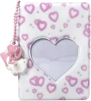 [YJLZNBL] 3 Inch Mini Photo Album, Heart Hollow Card Binder Photo Album Kpop Photo Card Holder with Pendant 40 Pockets (purple black cat)