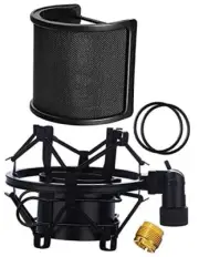 Microphone Shock Mount with Pop Filter, Mic Anti-Vibration Suspension Black