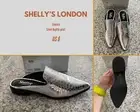 SHELLYS LONDON Cantara Silver Pointed Toe Contemporary Slide Mule Sz 36, US 6