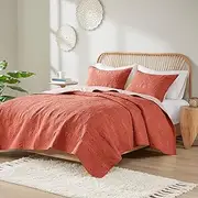 Ink+Ivy Kandula King/Cal King Size Quilt Bedding Set - Dark Orange, Quilted Floral, Elephants – 3 Piece Bedding Quilt Coverlets – 100% Cotton Percale Bed Quilts Quilted Coverlet