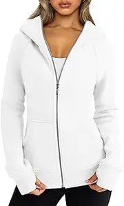 [Trendy Queen] Womens Zip Up Hoodies Fleece Jackets Oversized Sweatshirts Fall Fashion Outfits Sweaters Winter Clothes