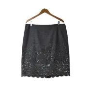 Talbots Wool Blend Sequin Pencil Skirt sz 16P Gray Scalloped Hem