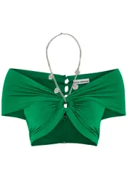 Rabanne Halterneck Cropped Stretch-jersey top - Green - 12 12