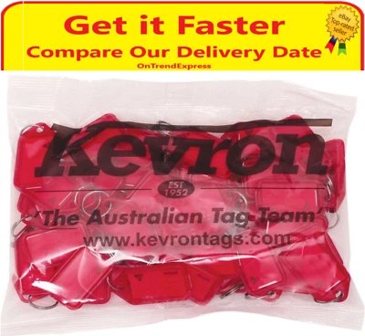 50 x Kevron RED ID Key Tags Plastic Click Tags 56 x 30mm