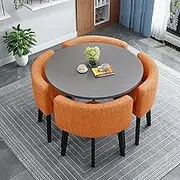 Contemporary Round Dining Table Set with 4 Fabric Chairs Space Saving Office Furniture 90cm Diameter Table Reception Area Dining Set
