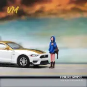 Resin 1/64 Diorama Car Scene Props Miniature Figure Blue Sweatshirt Girl Doll