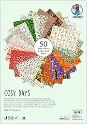 Ursus Cosy Days 7810005 Photo Card, 50 Sheets, Approx. 23 x 33 cm, 300 g/m², Printed on Both Sides with 25 Different Designs, Made of Fresh Cellulose, for Versatile Crafts