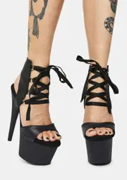 [Pleaser] Bow Down Lace Up Platform Heels