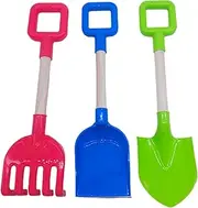 3PCS ABS Plastic Kids Beach Shovel & Rake with Wooden Handle, Multi-Function Sandbox Tools for Building Digging