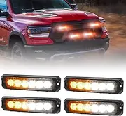 OPPBUY Amber White LED Strobe Light Bar for Truck,210° Luminous Mini Side Marker Lights with 17 Flashing Modes,6W Surface Mount Emergency Warning Grille Lights LED Beacon Strobe for Trucks,4 Pack