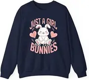 [X.Style] Just a Girl Who Loves Bunnies Rabbit Cute Bunny ds012 Sweater Navy L