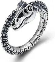 TYMONT Personalized Dinosaur Skeleton Sterling Silver Adjustable Ring,Fashionable S925 Sterling Silver Men's Ring,Silver,21